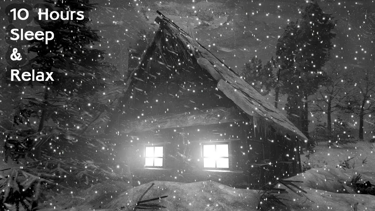 Relaxing blizzard for sleep Snowstorm sounds with cozy winter cabin