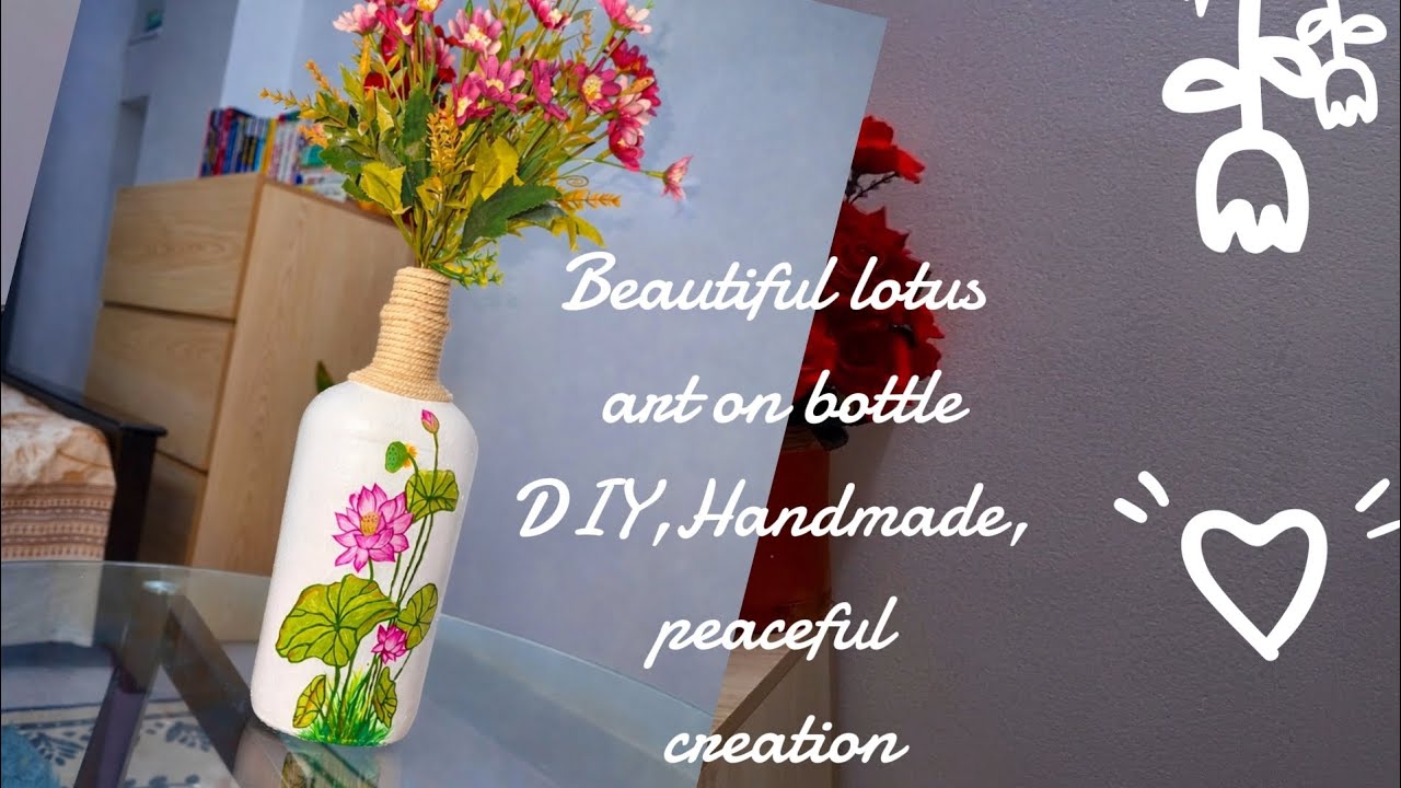 Beautiful lotus art on bottle, DIY home decor, creativity in action. Watch full video! ✨ 