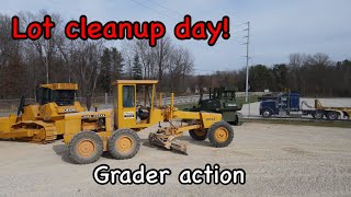 Cleaning up the lot and running John Deere 570A motor grader @C_CEQUIPMENT