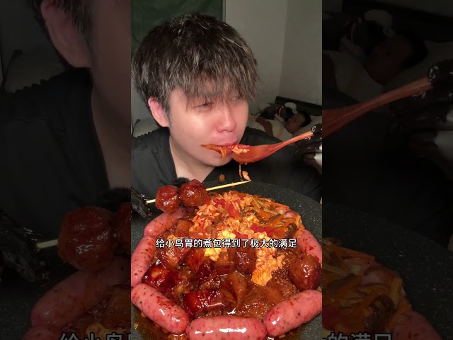 Big Crispy Chicken Burger & Spicy Sausage Rice | No talking Mukbang  #mukbang #chickenburger