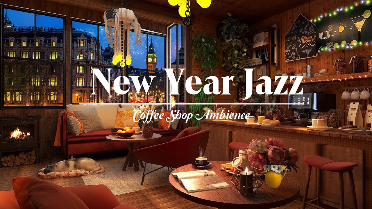 ⁣Happy New Year Jazz - Relaxing Piano Jazz Music In Cozy LonDon Coffee Shop And Fireworks