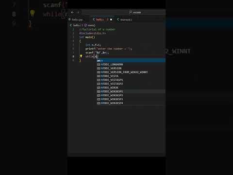factorial of a number in c program #CProgramming #FactorialInC #learnc #CPrograms #c #code #vscode