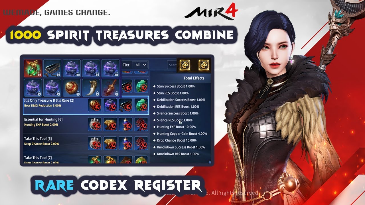 MIR4 1000 SPIRIT TREASURES COMBINE | RARE CODEX REGISTER | HOW TO REGISTER CODEX | INCREASE YOUR PS