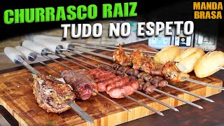 Como fazer Churrasco Raiz! Tudo no espeto! Cebola, picanha, pão, costela...