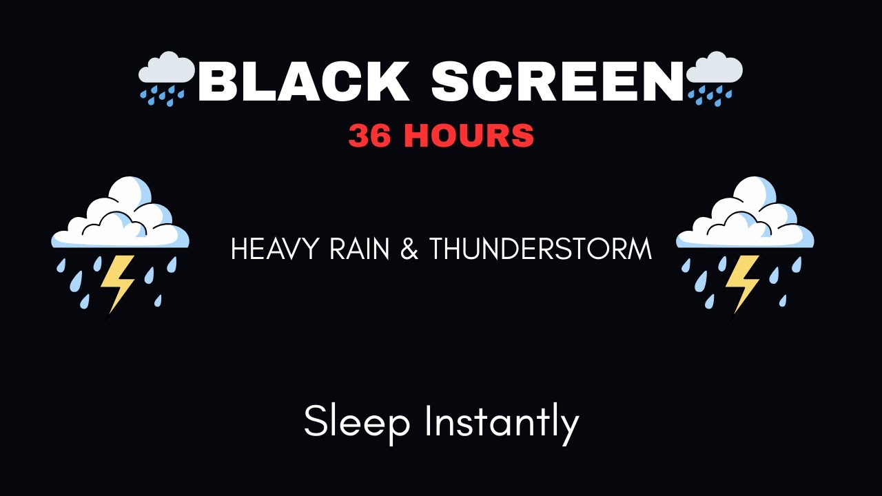 Relaxing Heavy Rain & Thunder | Black Screen Background