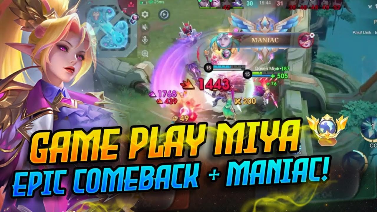 Gameplay Miya Epic Comeback + Maniac |  Cara Main Miya Pemula | Cara Main Miya - mobile legends