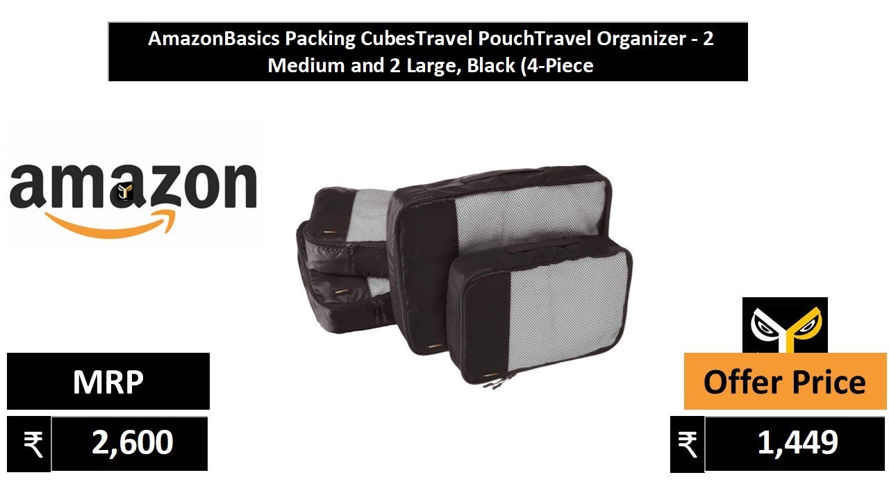 AmazonBasics Packing CubesTravel PouchTravel Organizer   2 Medium and 2 Large, Black 4 Piece