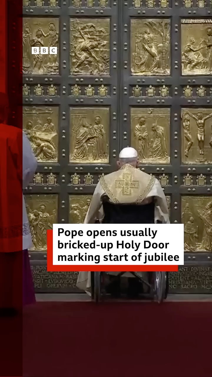 Marking the jubilee, the Pope opened a usually bricked-up Holy Door at St Peters Basilica. #BBCNews