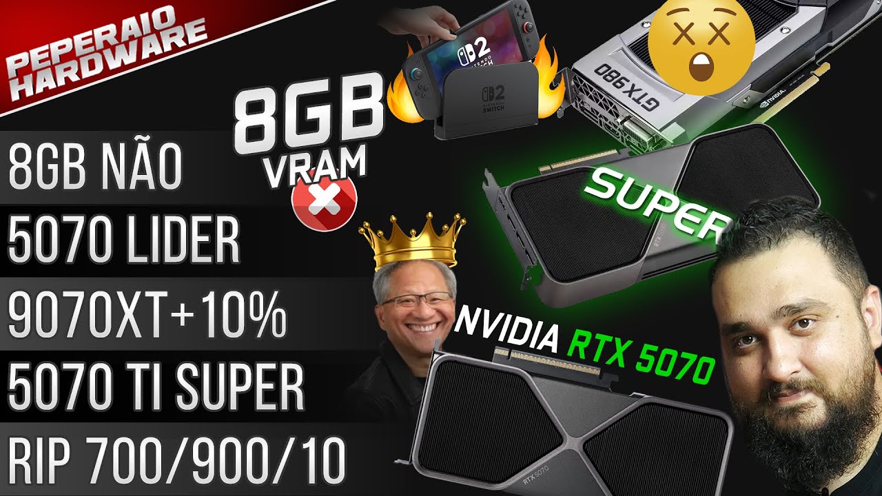 Resumão: 8GB VRAM Não / RTX 5070 líder / Fim da linha GTX 700, 900 e 10 / 5070 Ti Super / 9070 XT 9%