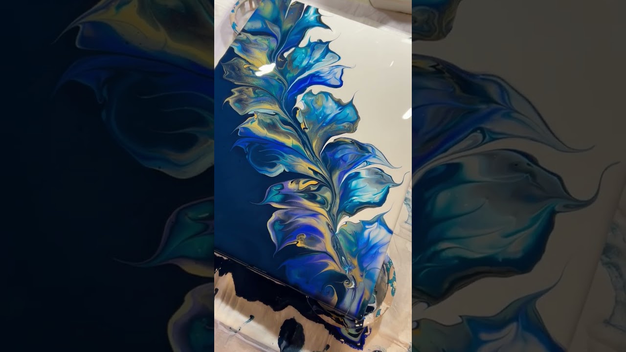 Deep Blue Split Color Botanical ￼Dutch Pour 10x20 Cancas