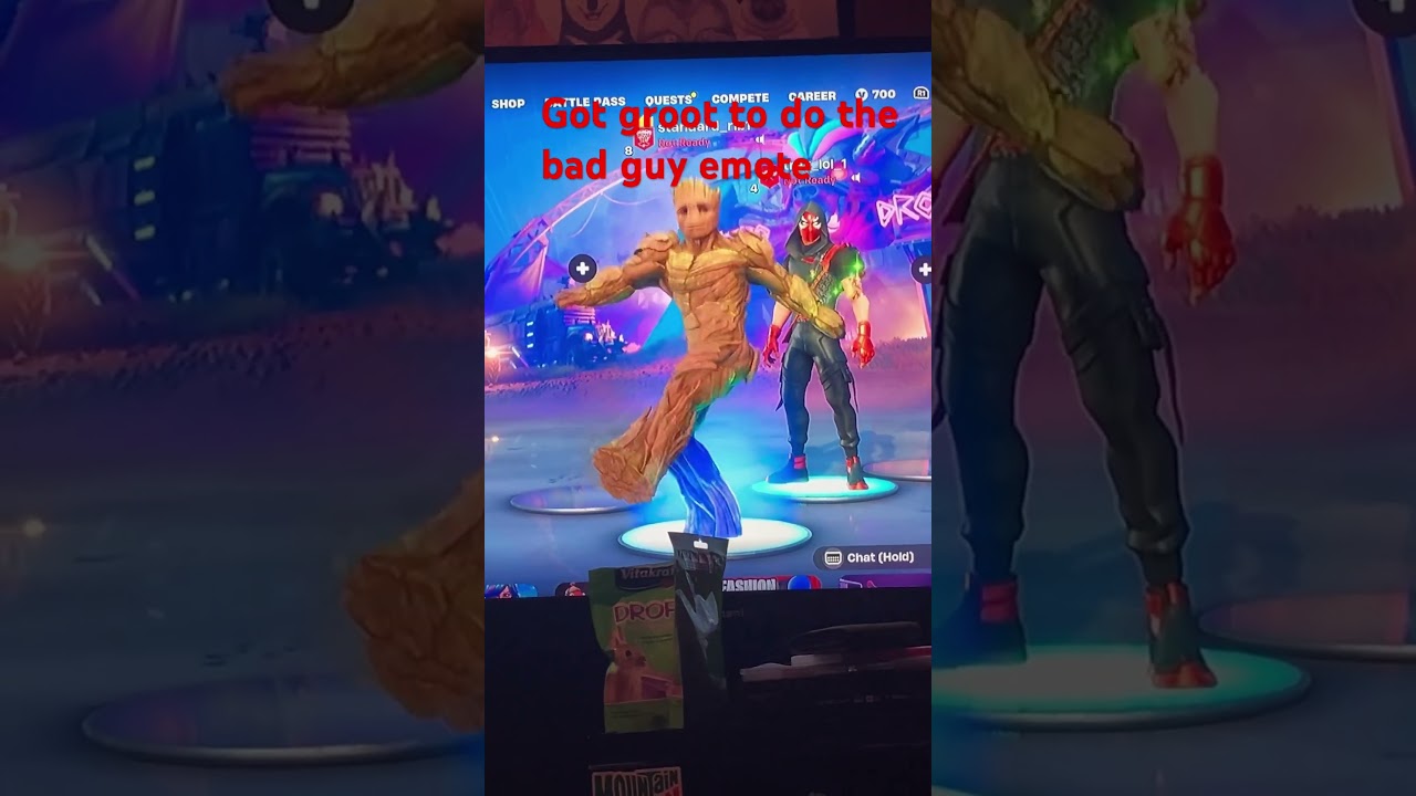 Groot is doing the bad guy emote