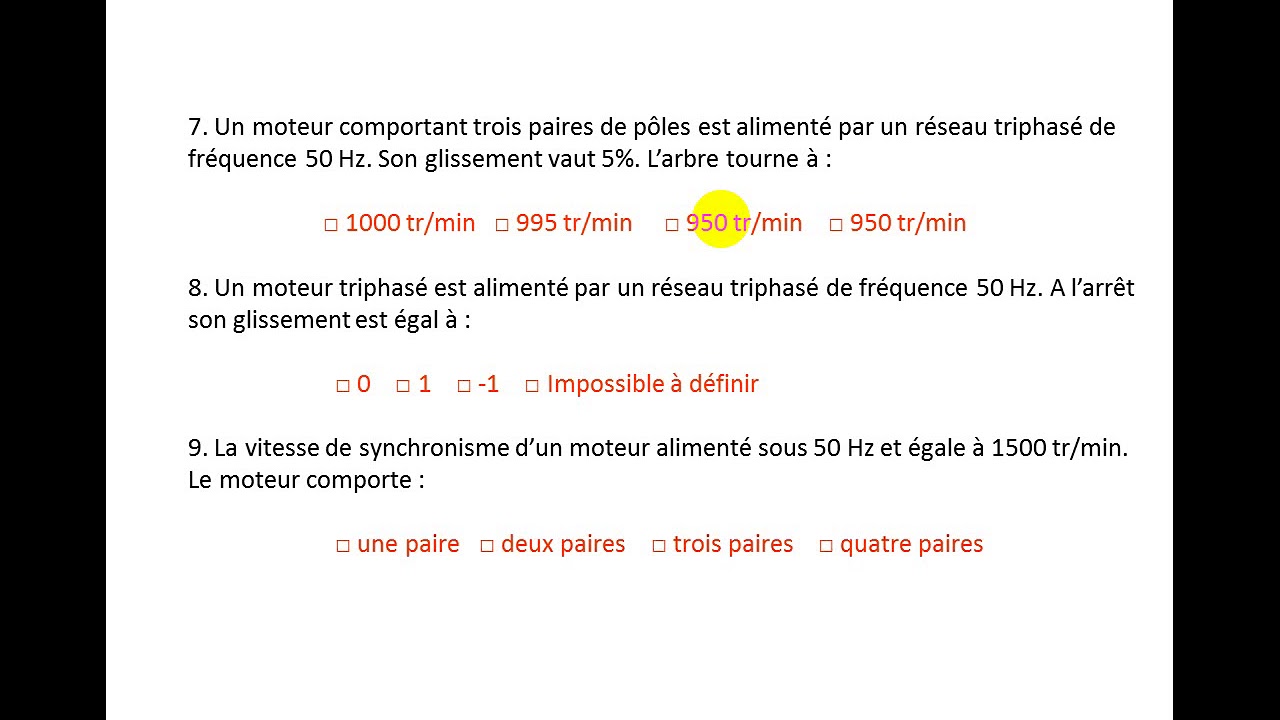exercice 1 : moteur asynchrone triphasé (QCM)