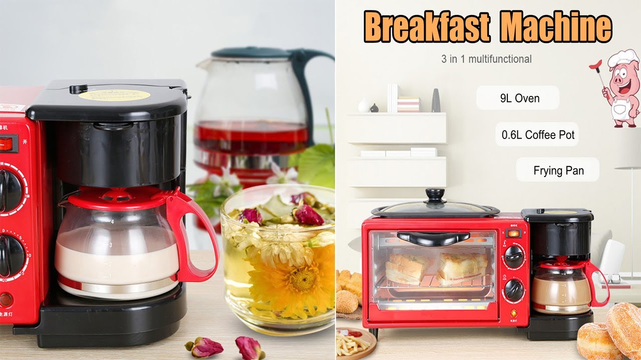 3 in 1 Multifunction Breakfast Machine Coffee Pot Frying Pan Oven Bread Baking Maker