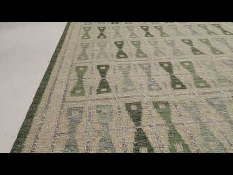 Rug & Kilim's Scandinavian Style Custom Rug with Green & Ivory Hourglass Design -36399