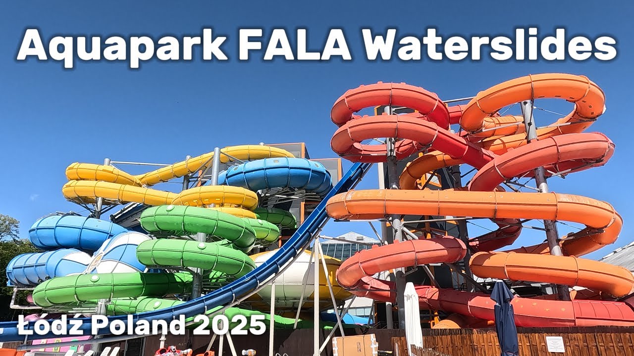 Waterslides in Water Park Aquapark Aquapark FALA, POV 4k video