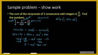 Algebra   Rational Equation Application Reciprocal