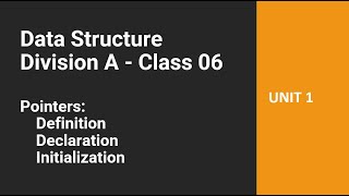 DS (A Div) Class 06 - Pointers - Definition, Declaration, Initialization