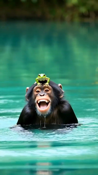 Chimpanzé tentou pescar e achou um sapo (Chimpanzee tried to fish and found a frog) #chimpanzee