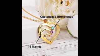 Personalized Name and Birthstone Family Heart Necklace