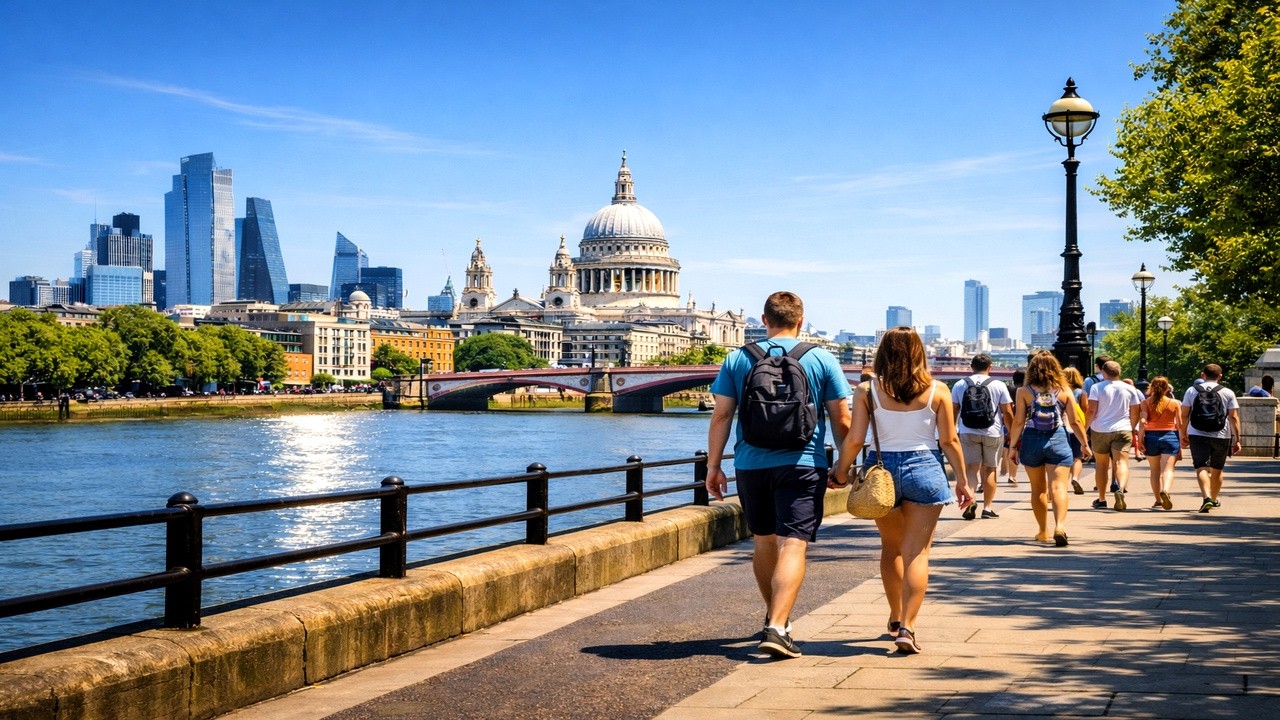 London Walking Tour on a Sunny Day ☀️ | Relaxing South Bank Walk (4K UHD)