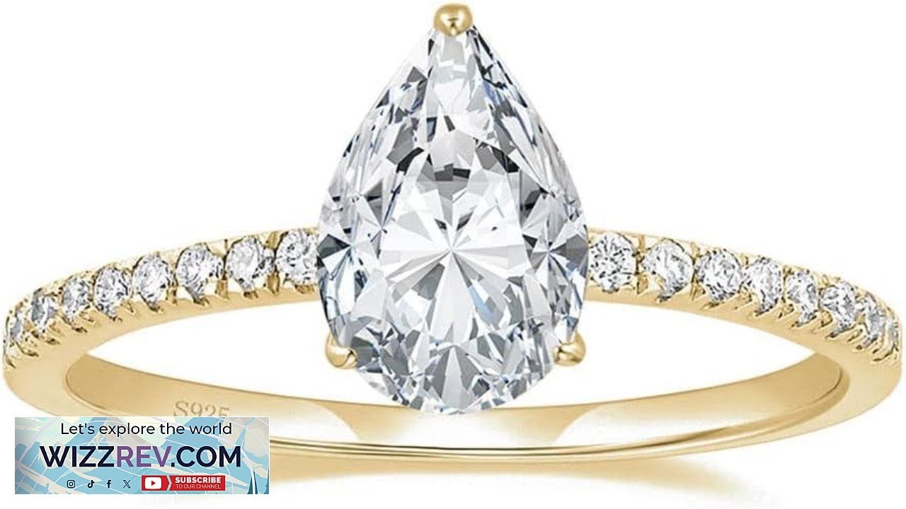 EAMTI 2CT 925 Sterling Silver Engagement Rings Pear Cut Cubic Zirconia CZ