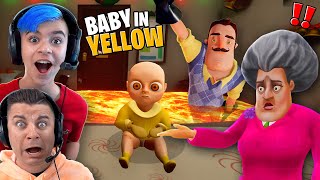 Flooding the BABY IN YELLOW in LAVA with HELLO NEIGHBOR and SCARY TEACHER!