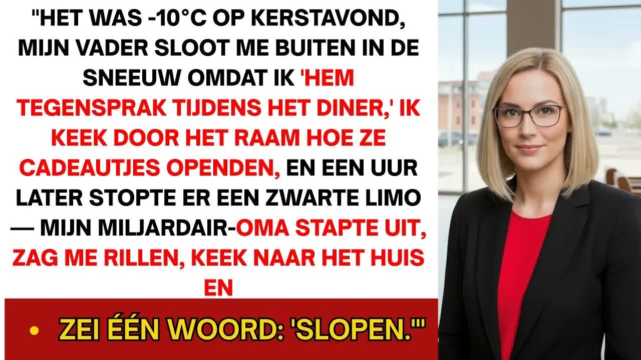 Ik stond buiten in een sneeuwstorm, in een geleende jas, terwijl mijn vader het nachtslot op de deur draaide en het licht in de woonkamer doofde. Mijn eigen familie liet me daar achter,...