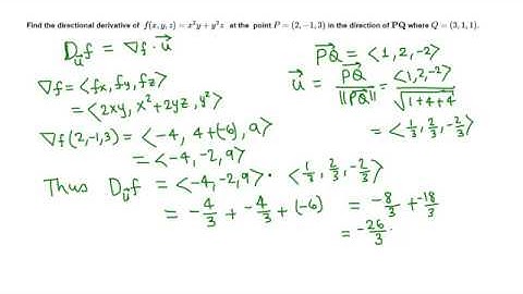 Calc III: Directional derivative of a function of three variables example