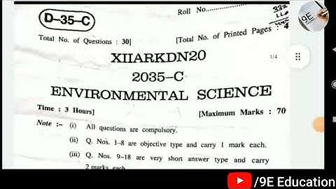 Jkbose class 12th EVs previous year question paper 2020.