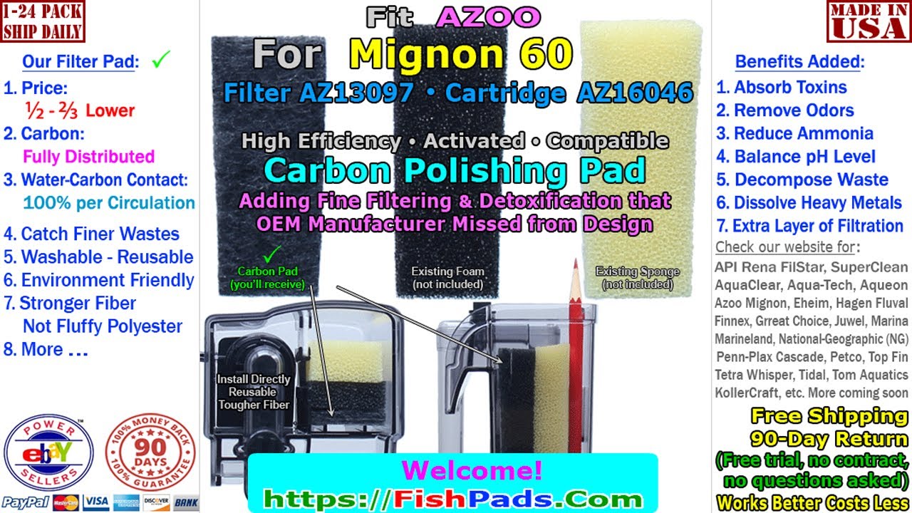 AZOO Ersatz-Filterpads Für Mignon 60 Power Filter – 2 Stück, Mit Aktivkohle