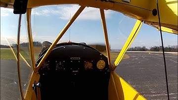 Piper J3 start up and takeoff
