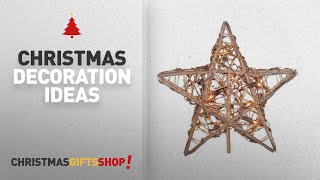 Top Tree Toppers Christmas Decorations: Kurt Adler 10 Light Indoor Rattan Natural Star Treetop