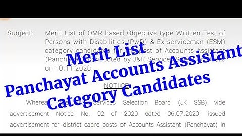 Merit List Panchayat Accounts Assistant for Category Candidates