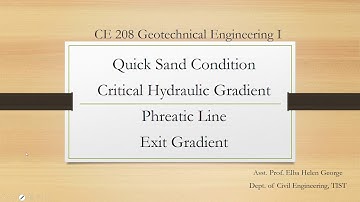 CE 208 Geotechnical Engineering I Module 3 - Quick Sand Condition, Critical Hydraulic Gradient
