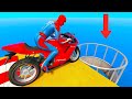 Spiderman motorcycle racing challenge on color parkour ramp  superhero hulk goku motos race  gta 5