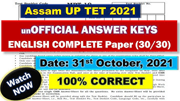 ANSWER Keys ENGLISH Question Paper (UP TET) of 31st October, 2021 || COMPLETE English paper (30/30)