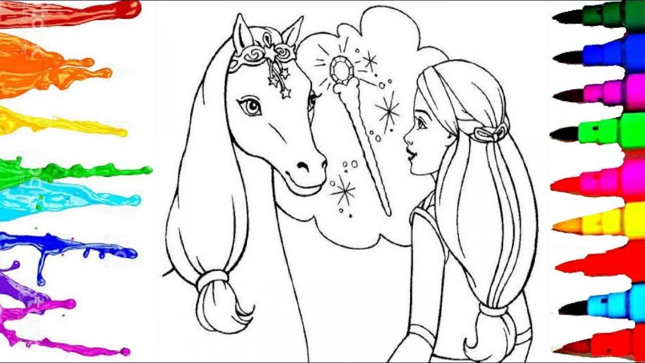 Colouring Sheets Barbie and Flying Horse Colouring Drawing Pages l Kids Videos - YouTube