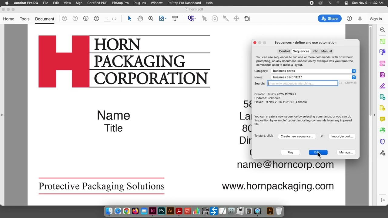 Quite Imposing automated sequences for business cards