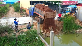 Amazing Best Mini Trucks Unloading Soil And Small Dozer Mitsubishi Pushing Landfill In Pond 7 X 27m