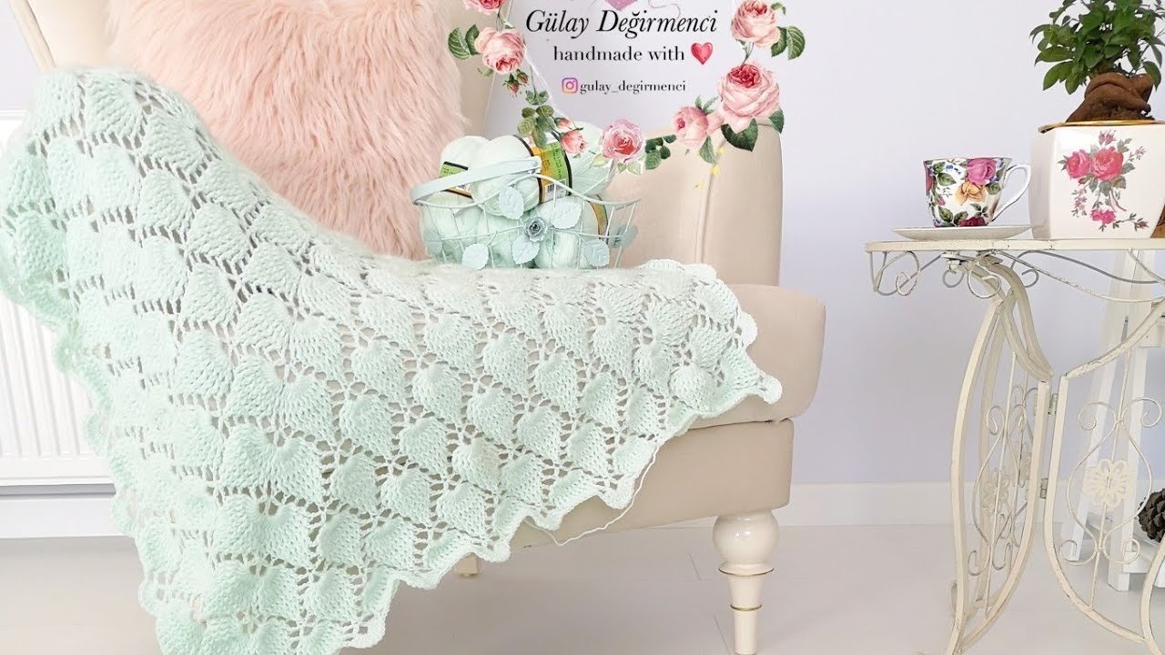 Tığ işi yaprak desenli battaniye /Blanket with leaf pattern