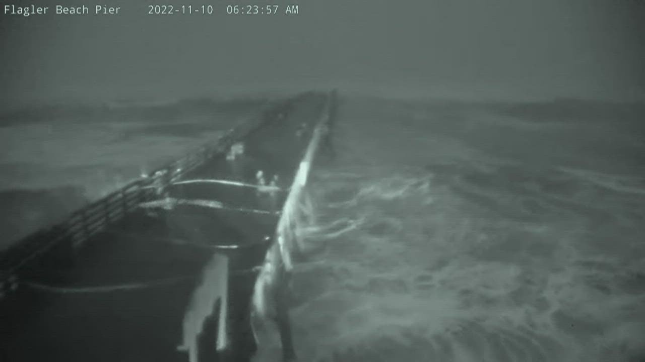 Flagler Beach Pier hanging on through storm despite damage
