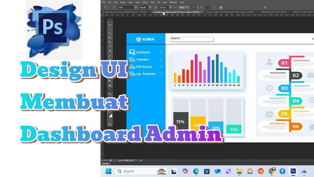 Cara Membuat Desain Dashboard Admin UI di Photoshop | Tutorial UI/UX ...
