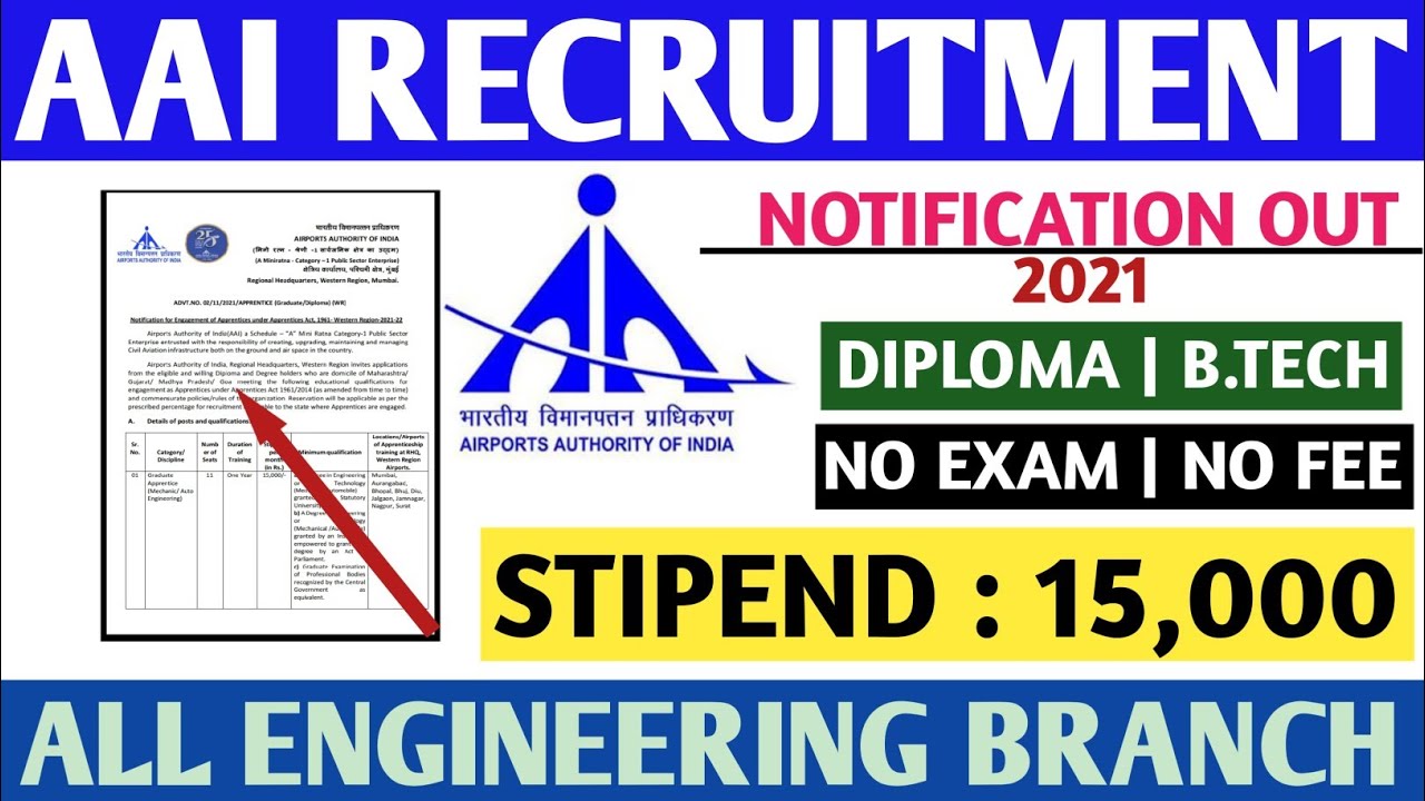 AAI Recruitment 2021|| Airport Authority Of India ||Apprentices Recruitment, Diploma,B.Tech