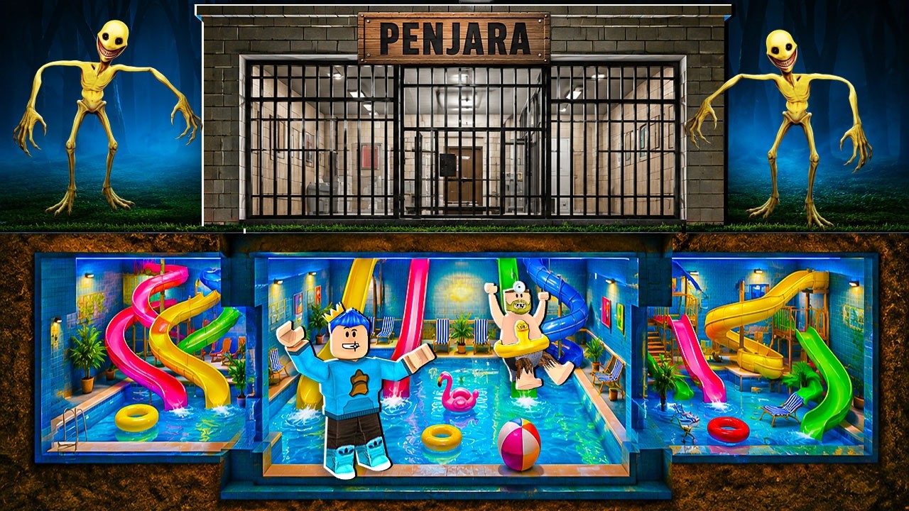 AKU BUAT KOLAM RENANG RAHASIA DI BAWAH PENJARA BACKROOMS DI ROBLOX!!