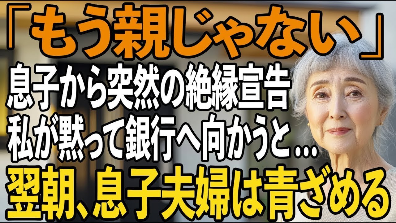 「もう親じゃないから」嫁家族と暮らしたいと絶縁宣告する息子。私は黙って銀行へ向かい…隠し財産の1億円で復讐してやりました【シニアライフ】【60代以上の方へ】