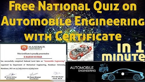 Free National Quiz on Automobile Engineering with Certificate in 1 Minute|Automobile Engineering|AuE