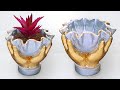 How to make beautiful cement pot at home easily // cement flower vase