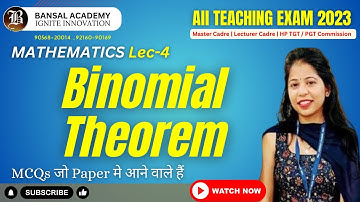 Binomial Theorem | Maths | Lec-4 Master Cadre | Lecturer Cadre | HP TGT | PGT 2023 | bansal academy