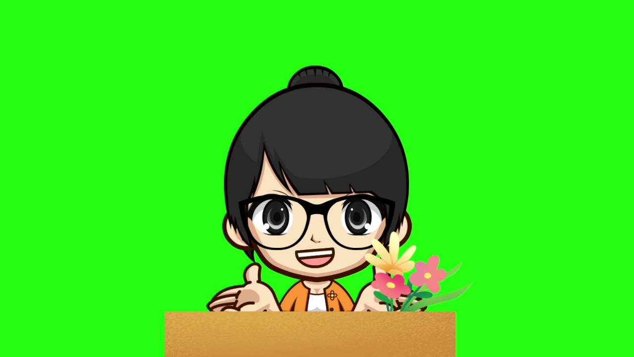 Animasi Green Screen-(4) Guru Perempuan Outer Kuning Rambut Dicepol