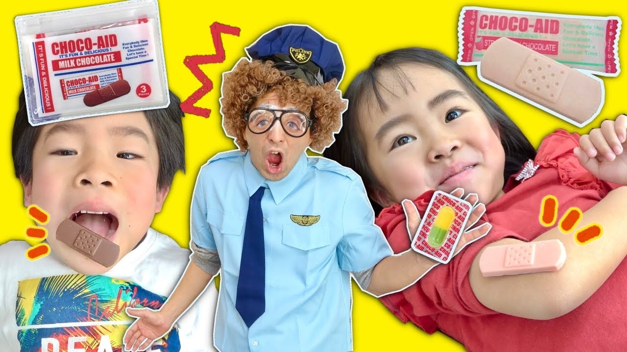 不思議な絆創膏で、おまわりさんがお手当てしてくれたよ！チョコエイド